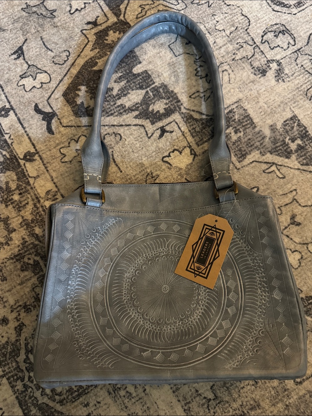 LEADERS NWT Gray Embossed Leather Tote Bag